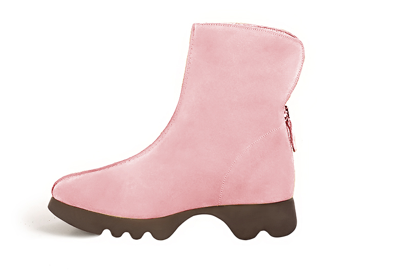 Light pink women's ankle boots with a zip at the back.. Profile view - Florence KOOIJMAN